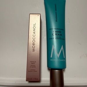Moroccanoil Hand Cream and vanilla date Lip Balm set bundle. Argon oil•hydrating
